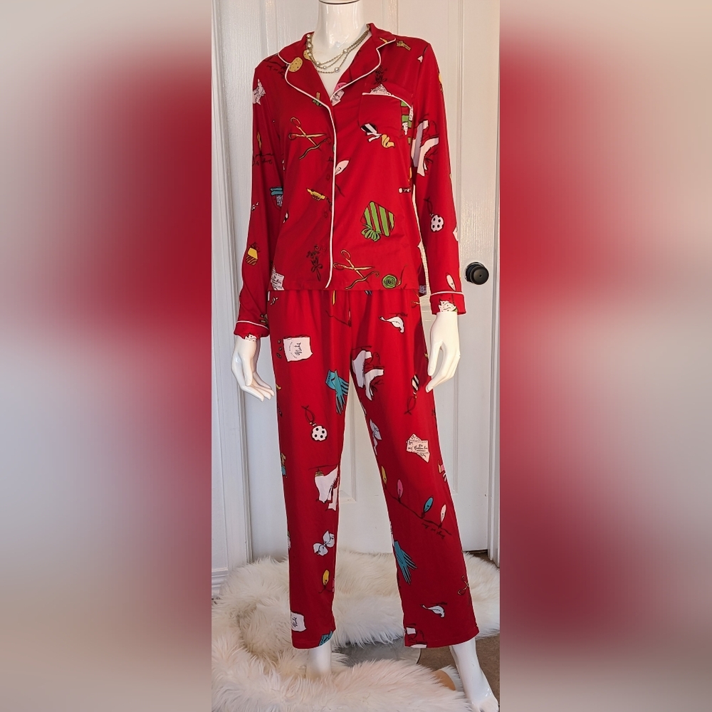 Kate Spade Red Holiday Season Pajama Set Small 8